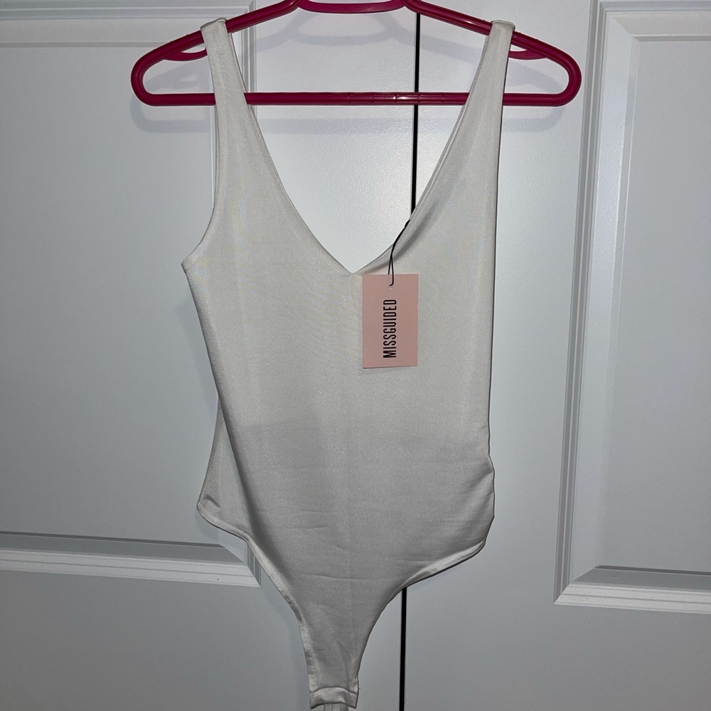 Misguided White Deep V Bodysuit